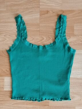 Cotton On Teal Ribbed Lace-Trim Tank